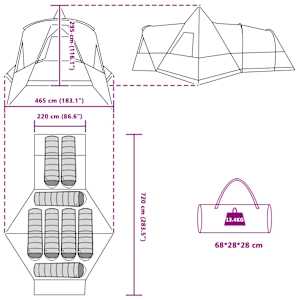 Teepee stan pro 8 osob se střechou Zelená 720 x 465 x 295 cm - obrázek 13