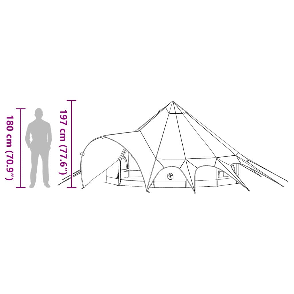 Teepee stan pro 3 osoby Zelená a šedá 600 x 600 x 347 cm - obrázek 15