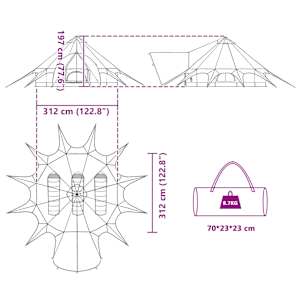 Teepee stan pro 3 osoby Zelená a šedá 312 x 312 x 197 cm - obrázek 14