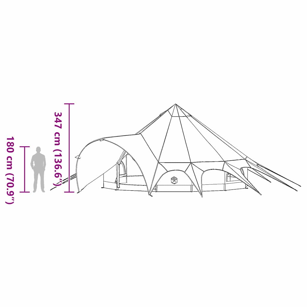 Teepee stan pro 7 osob Zelená a šedá 600 x 600 x 347 cm - obrázek 15