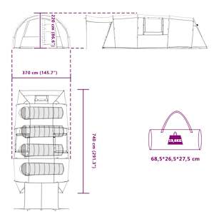 Trojplášťový stan pro 4 osoby Zelená a bílá 740 x 370 x 220 cm - obrázek 13