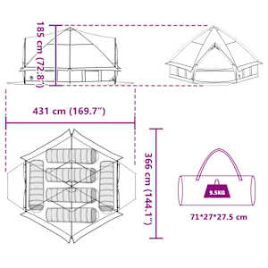 Teepee stan pro 6 osob Zelená a bílá 490 x 410 x 210 cm - obrázek 12
