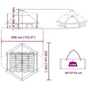 Teepee stan pro 4 osoby Zelená a šedá 490 x 410 x 210 cm - obrázek 12