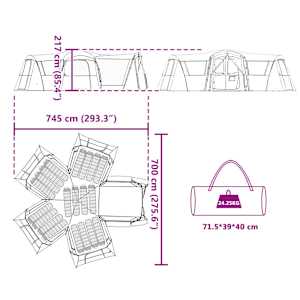 Rodinný stan pro 20 osob Modrý a šedý 745 x 700 x 217 cm - obrázek 12