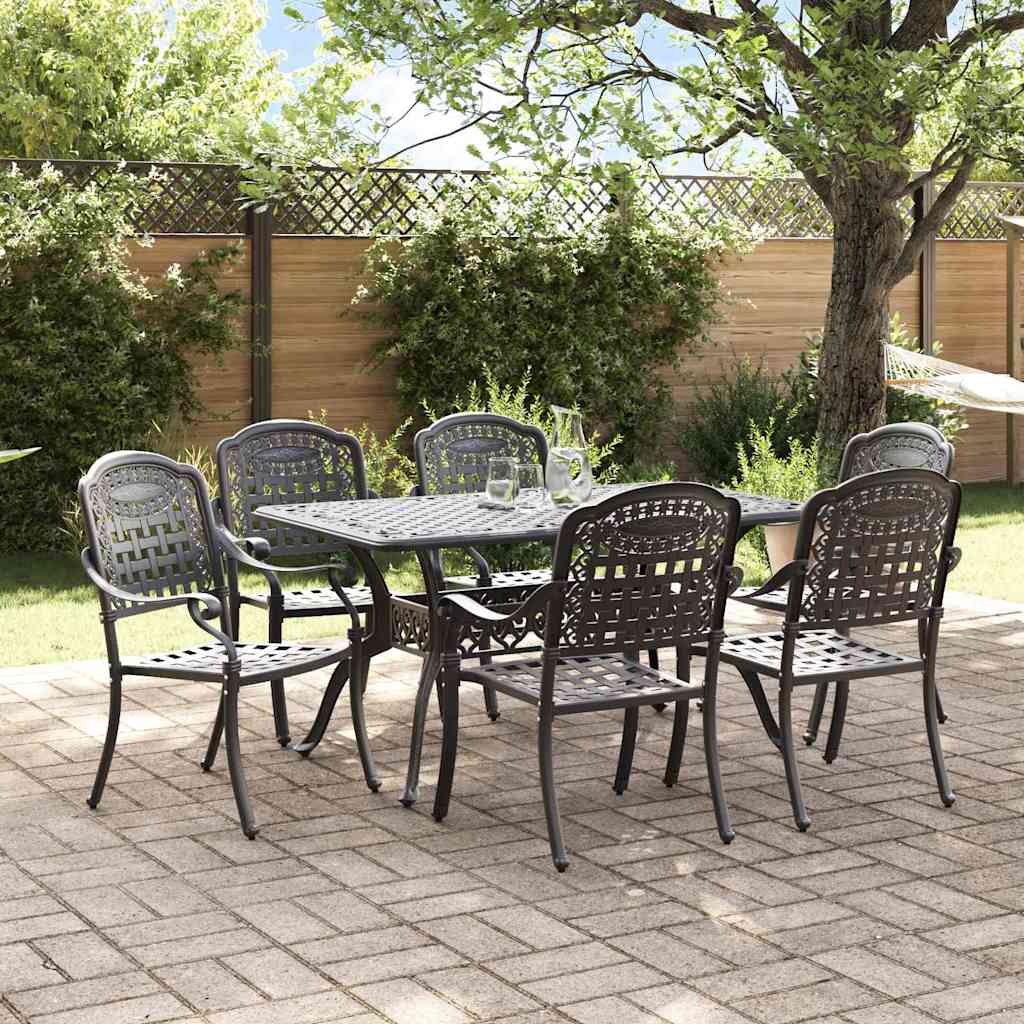 vidaXL Set de masă pentru grădină 7 pcs Negru Aluminiu