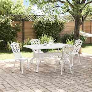 Komplet za jedilnico v vrtu 5 pcs Bela Aluminij