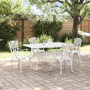 Komplet za jedilnico v vrtu 5 pcs Bela Aluminij