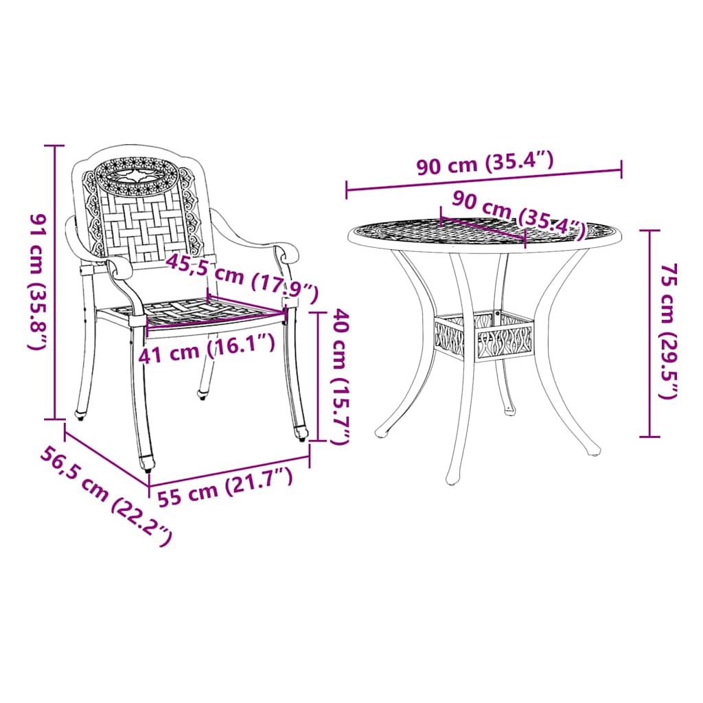 Komplet za jedilnico v vrtu 7 pcs Zelena Aluminij