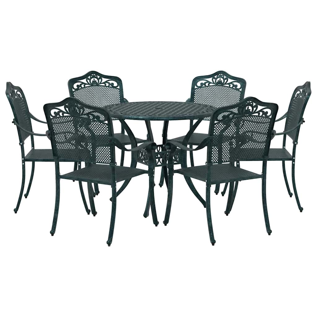 Komplet za jedilnico v vrtu 7 pcs Zelena Aluminij