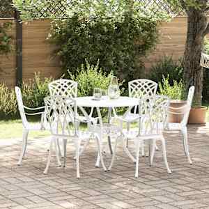 Komplet za jedilnico v vrtu 7 pcs Bela Aluminij