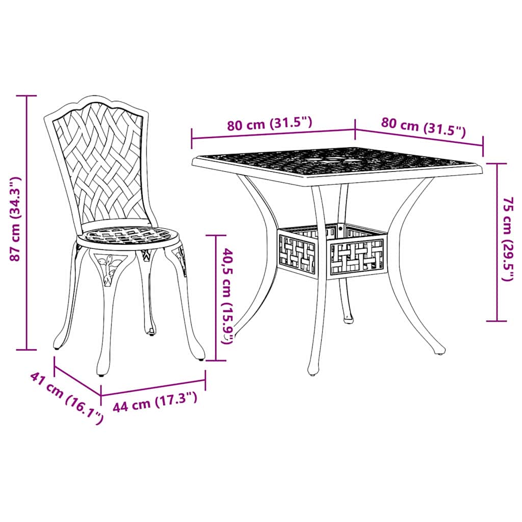 Komplet vrtne mize 5 pcs Zelena Lit aluminij - slika 13