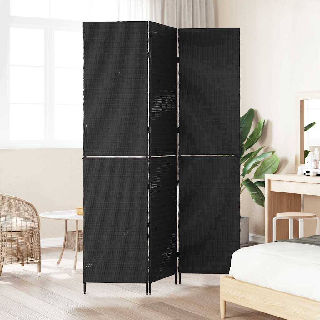 vidaXL Kamerscherm 3 panelen inklapbaar 146x180 cm poly rattan zwart
