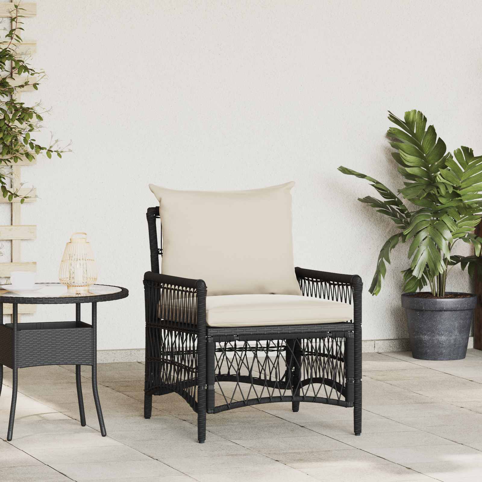vidaXL Tr&auml;dg&aring;rd Stol med kudde Svart 73 x 61 x 77 cm konstrotting