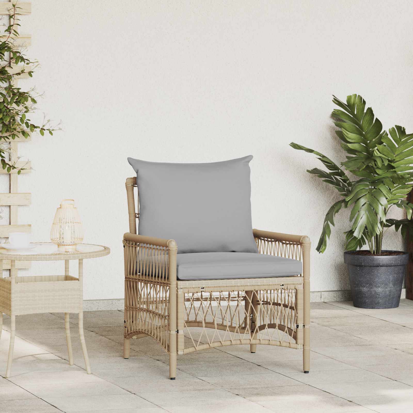 vidaXL Scaun pentru Grădină cu pernă Bej 73 x 61 x 77 cm poliratan