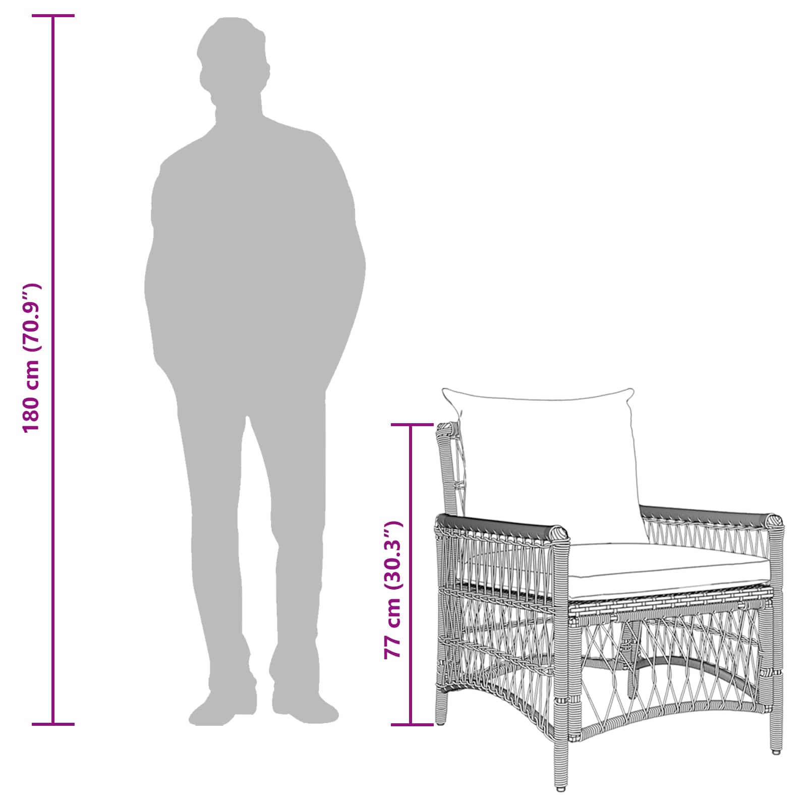 Български: Градински стол с възглавници Черен 60x70x78 см Полиротанг - Image 7