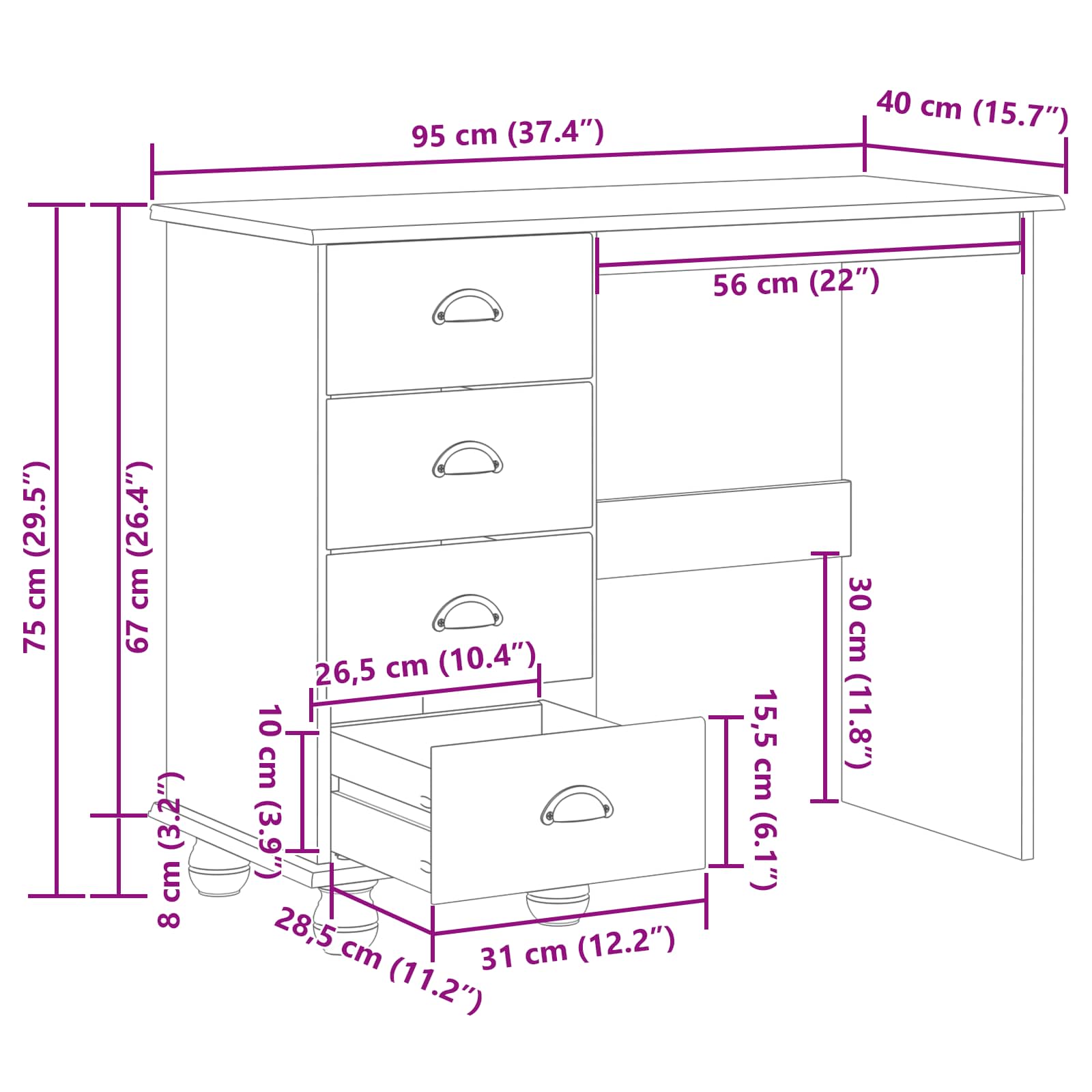 Kirjutuslaud sahtliga ASKIM Pruun 95 x 40 x 75 cm Tahke mänd 11 Kõik vajalik sinu aeda ja koju! Kirjutuslaud sahtliga ASKIM Pruun 95 x 40 x 75 cm Tahke mänd - Image 11