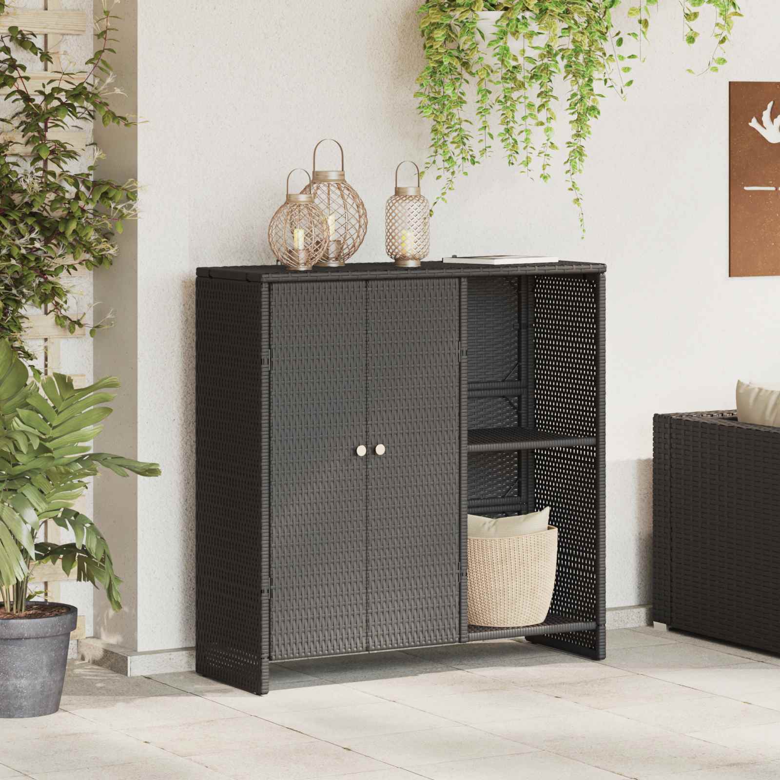 Säilytyskaappi hyllyllä ovella Musta 100 x 36 x 102 cm Rottinki