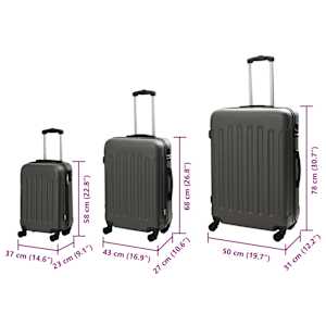 Kufr se zámkem 3 pcs Tmavě šedá 50 x 31 x 78 cm ABS plast - obrázek 12