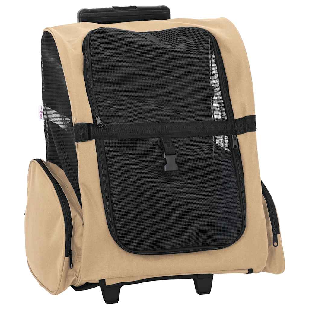 vidaXL Vozík pro domácí mazlíčky 3 v 1, design, písková barva, 48 x 32 x (57-106) cm, oxfordská látka