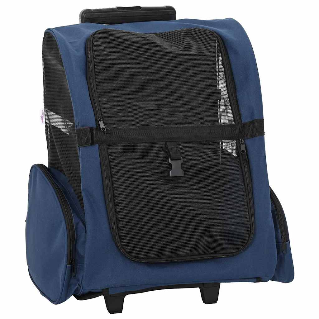 vidaXL Vozík pro domácí mazlíčky 3 v 1, design, modrý, 48 x 32 x (57-106) cm, oxfordská látka