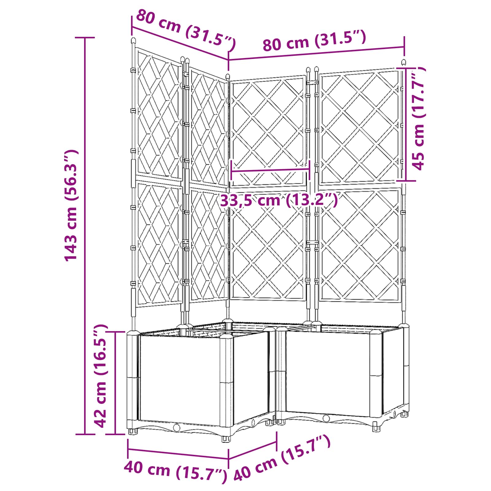Plantenbak 3 st Grijs 80 x 80 x 143 cm PP image 8