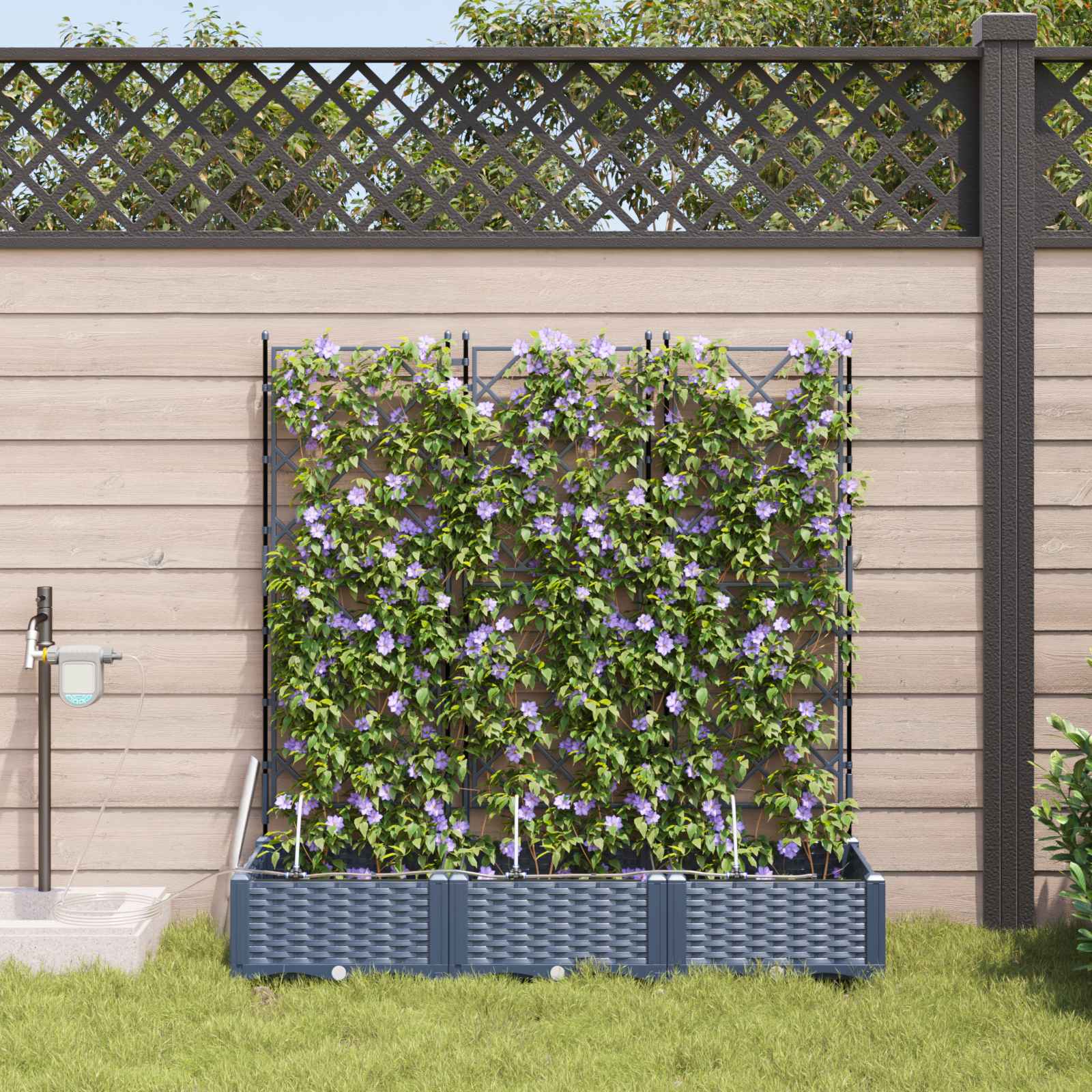 vidaXL Garten-Pflanzgefäß 3 pcs Grau 120 x 40 x 126 cm Kunststoff