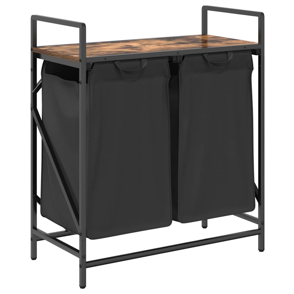 vidaXL Koš na prádlo se 2 přihrádkami a policí kouřový dub