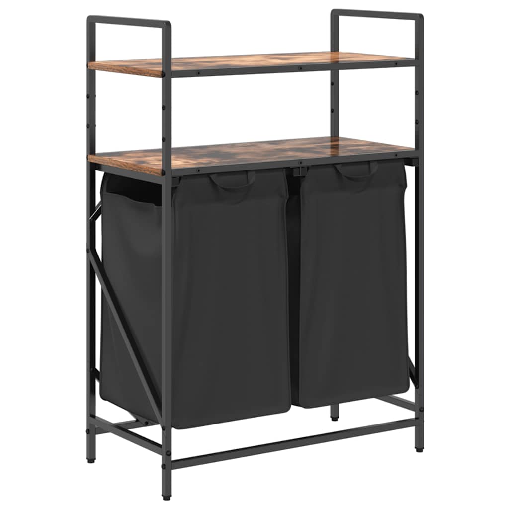 vidaXL Koš na prádlo se 2 přihrádkami a policemi kouřový dub