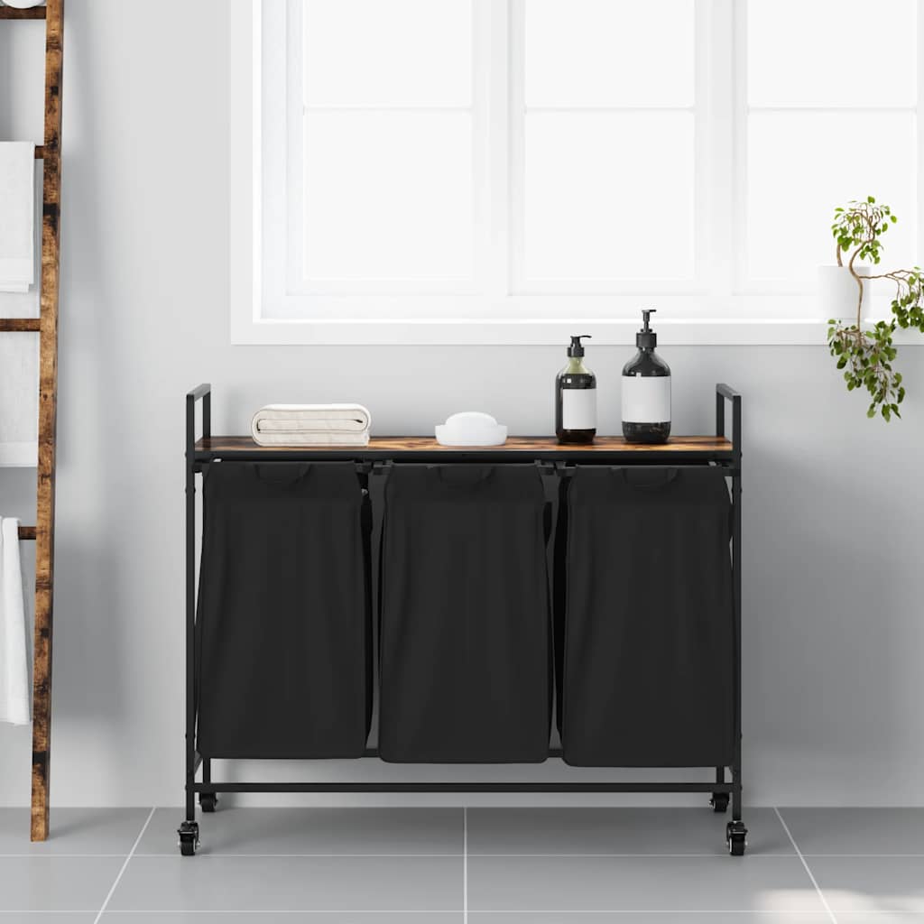 vidaXL Wasmand 3 vakken met planken gerookt eikenkleurig afbeelding