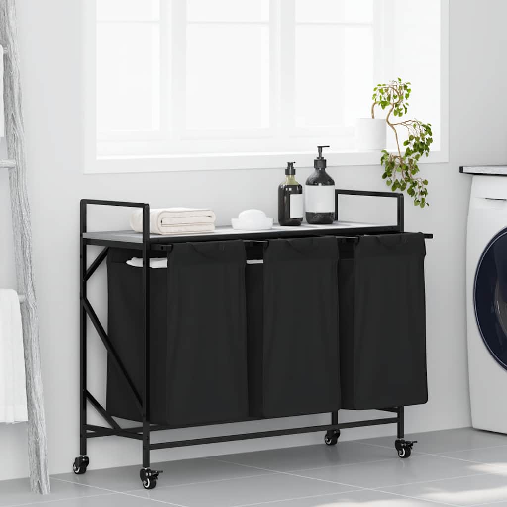 vidaXL Wäschekorb 3 Fächer mit Rollen Grau Sonoma