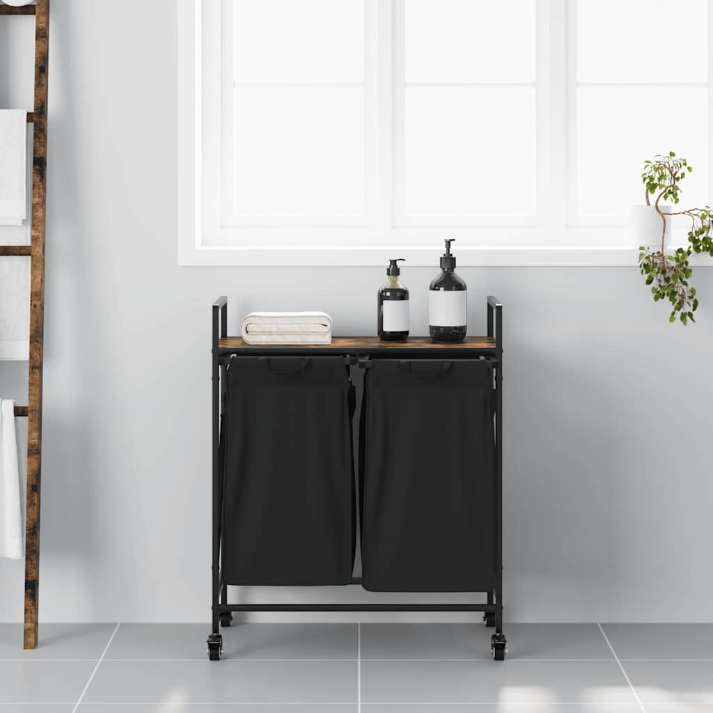 vidaXL Wasmand 2 vakken met planken gerookt eikenkleurig afbeelding