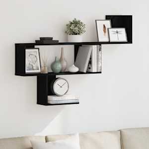 Stenska polica črna hrast 100x15x70 cm inženirski les