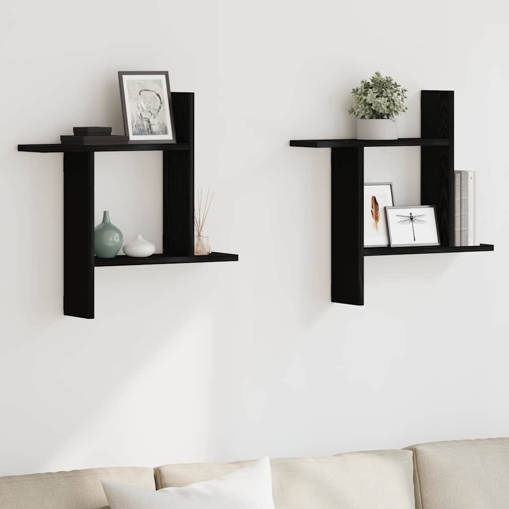 vidaXL Rafturi de perete 2 buc. stejar negru 50x12x50 cm lemn prelucrat