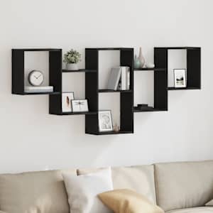 Stenska polica črna hrast 159x18x66 cm inženirski les