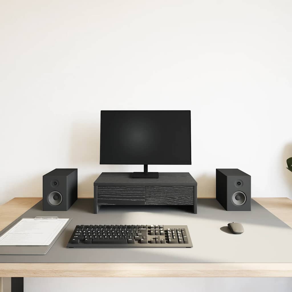 vidaXL fekete tölgy szerelt fa monitorállvány fiókokkal 50x27x15 cm