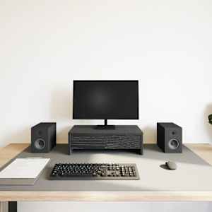 Stojan na monitor se zásuvkami černý dub 50 x 27 x 15 cm, konstrukční dřevo - obrázek 3