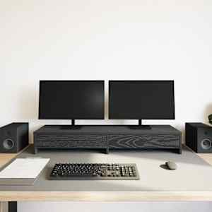 Stojan na monitor se zásuvkami černý dub 100 x 27 x 15 cm, konstrukční dřevo - obrázek 3
