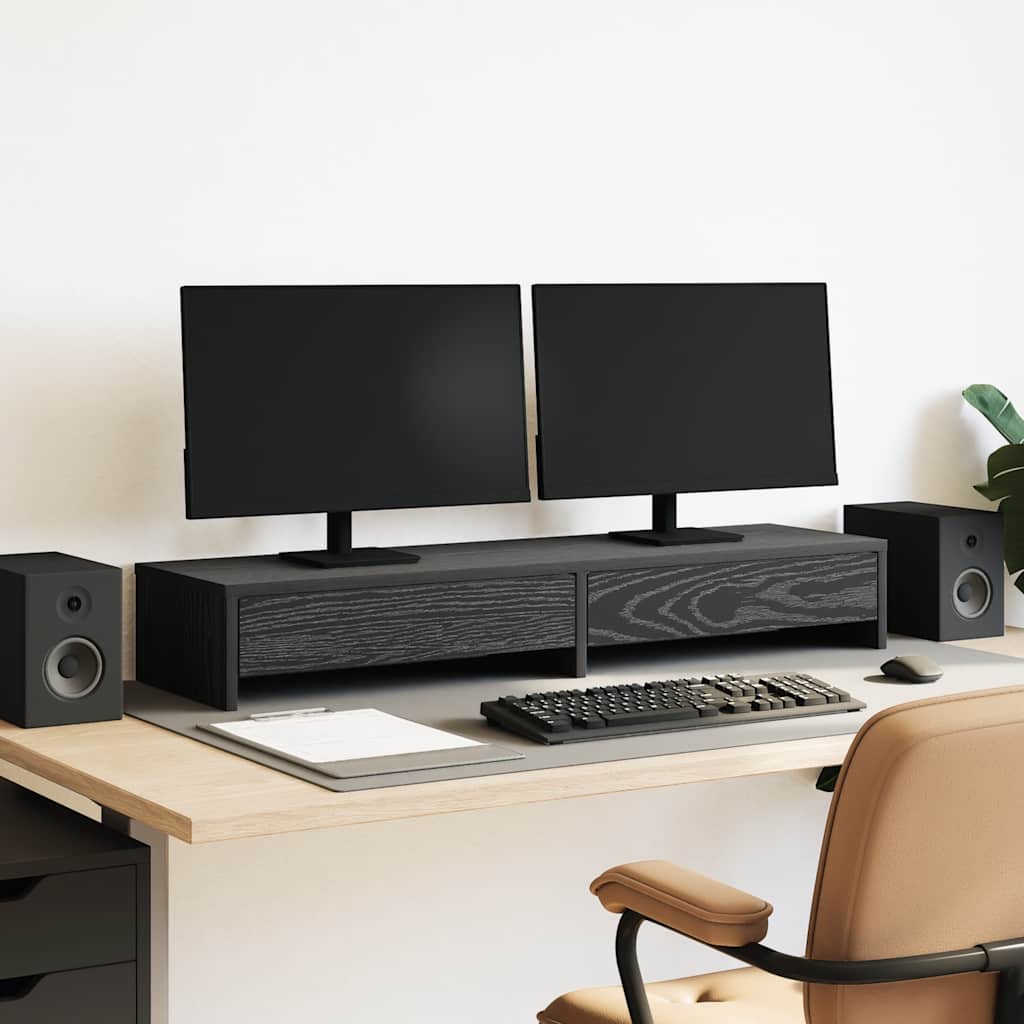 vidaXL Monitorständer mit Schubladen Schwarz Eichen-Optik 100x27x15 cm