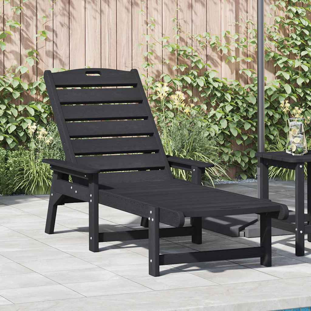 Слънчев шезлонг Черен 53x162x98.5 см HDPE
