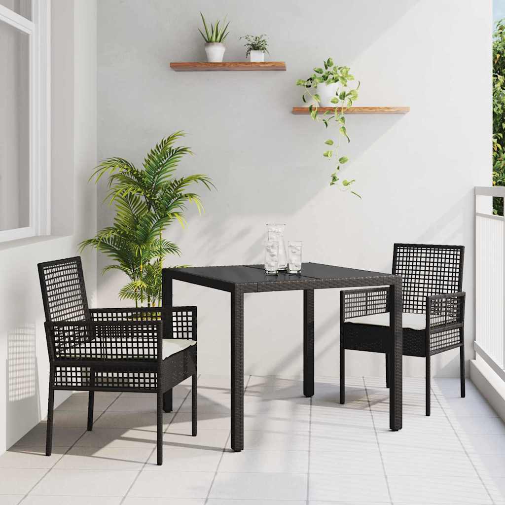 3-delt have spisebordssæt med hynder sort poly rattan