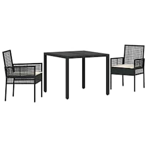 Zahradní jídelní souprava 3 pcs Černá polyratan - obrázek 2
