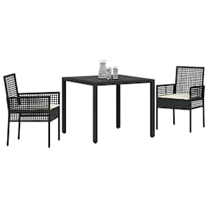 Zahradní jídelní souprava 3 pcs Černá polyratan - obrázek 3