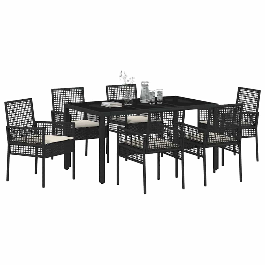 vidaXL Tuin Eetset 7 pcs Zwart 150 x 90 x 75 cm Poly rattan