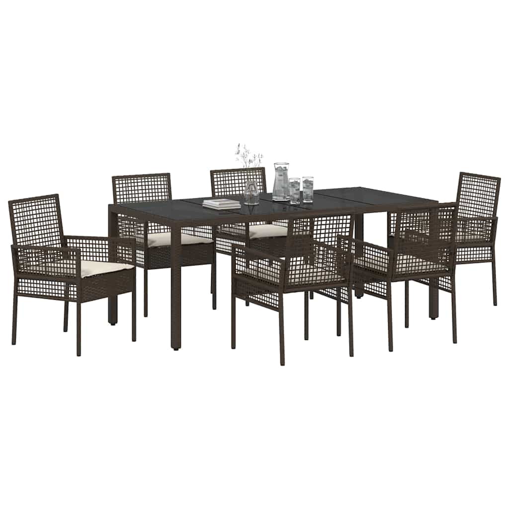 vidaXL Tuin Eetset 7 pcs Bruin 190 x 90 x 75 cm Poly rattan