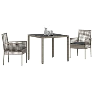 Zahradní jídelní souprava 3 pcs Šedá polyratan - obrázek 3