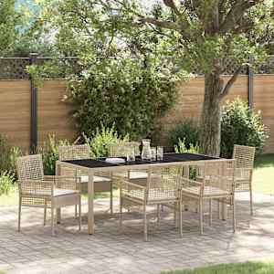 Komplet za jedilnico v vrtu 7 pcs Bež poli ratan