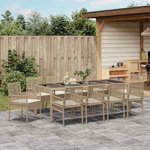 Komplet za jedilnico v vrtu 11 pcs Bež poli ratan