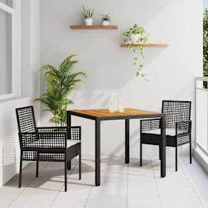 Komplet za jedilnico v vrtu 3 pcs Črna poli ratan