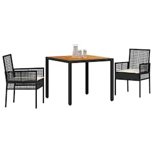 Zahradní jídelní souprava 3 pcs Černá polyratan - obrázek 3