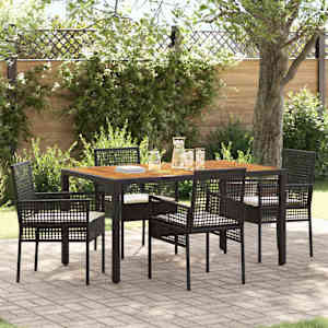 Komplet za jedilnico v vrtu 5 pcs Črna poli ratan